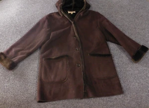 Jones New York Jacket Medium Trench Coat Brown Fur Womens Button Heavy lined - Picture 1 of 14