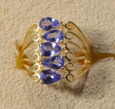 ANILLO TANZANITA 5 PIEDRAS - CALADO - TALLA 6 - ORO AMARILLO 18k/plata esterlina Foto 1 de 4