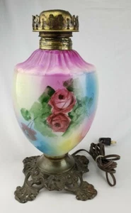 Antique Fostoria F. G. Co. Parlor Oil Lamp Base Rose GWTW Gone with the Wind - Picture 1 of 12
