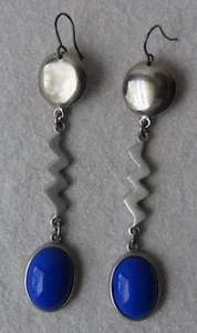 Vintage 1980 Ben-Amun Blue Cabochon Long Runway Earrings Hook Drop - Picture 1 of 8
