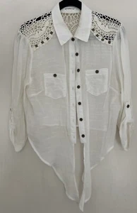 Roommates Women's White Button Down Tie Front Cold Shoulder Shirt Size Small - Picture 1 of 13