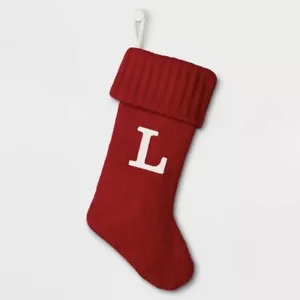 Red Holiday Monogrammed Cable Knit Christmas Stocking Initial LETTER L - 20” NWT - Picture 1 of 3
