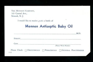 Medical postcard Advertising Mennen Company Newark New Jersey NJ Baby Oil - Picture 1 of 2