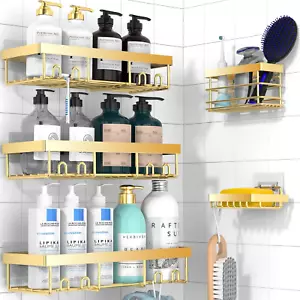 Adhesive Shower Caddy Organizer Shelves Rack - 5 Pack Corner Bathroom Storage Or - Picture 1 of 12