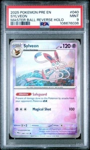 2025 POKEMON PRE EN-PRISMATIC EVOLUTIONS MASTER BALL REVERSE HOLO SYLVEON PSA 9 - Foto 1 di 2
