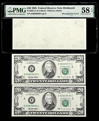 Lot Of (3)Fr.2081-E. 1995$20 FRNotes.Richmond.PMG AU58 EPQ &2 Bookend Notes UNC - Image 1 of 2