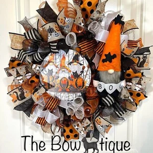Handgefertigter 22 Zoll Halloween Kranz Boo Hexe Wichtel und Katzen LED Lichter #W14 - Bild 1 von 9