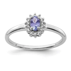 Sterling Silver Rhodium Tanzanite & Diamond Ring Size 8 for Women 1.46gm - Picture 1 of 5