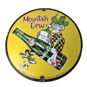Vintage Mountain Dew Porcellana - Piatto Pompa Gas Bottiglie Soda Insegna Pepsi - Foto 1 di 14
