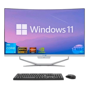 All In One 27" Fhd Curved I3 6th Gen Ram 8 Gb Ssd 120 Gb Win 11 Desktop Computer - Picture 1 of 8