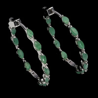 925 Sterling Silber Ohrringe Marquise Smaragd Natürlicher Edelstein Schmuck - Bild 1 von 4