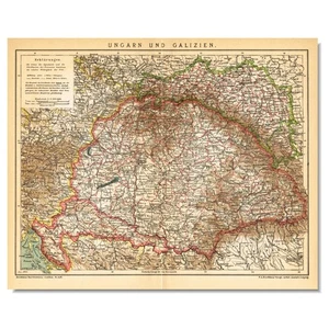 HUNGARY & GALICIA Croatia UKRAINE POLAND SLOVAKIA Krakow Antique Map 1905 - Picture 1 of 14