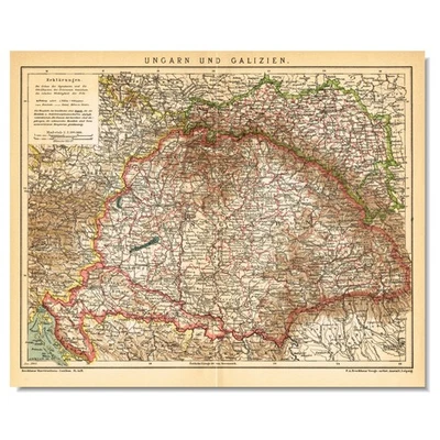 HUNGARY & GALICIA  Croatia UKRAINE POLAND  SLOVAKIA   Krakow Antique  Map 1905 - Image 1 of 4