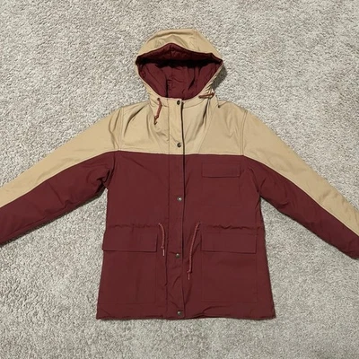 VTG London Fog Jacket Womens Large Tan Burgundy Hooded Parka 80s Coat - Image 1 of 4