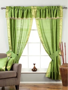 2 Paneele 2 Raffbänder - Zigeunerstange Taschenvorhänge mit Perlen Volant - Bild 1 von 21