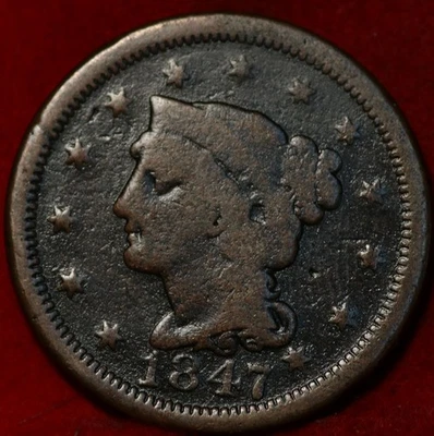 1847 Philadelphia Mint Copper Braided Hair Large Cent - Image 1 of 2