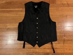 VINTAGE Formal Eleganza 100% Silk Tuxedo Vest Men’s L Black Jacquard Diamond Y2K - Picture 1 of 9