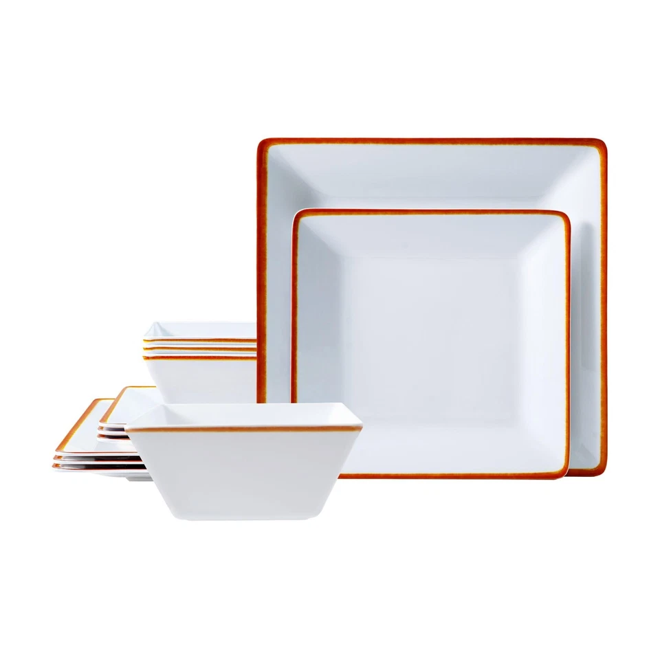 12-Piece Dinnerware Set, Melamine Dishes Set with Bowls and Plates, Non-break... - Image 1 of 4