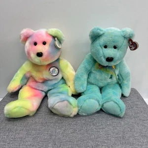 Two Vintage Ty Beanie Bear Buddies Happy Birthday & Ariel Large 14” EUC - Picture 1 of 13