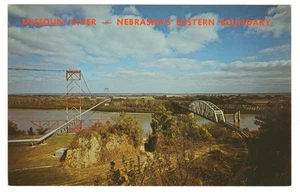 Postcard Missouri River Bridges Plattsmouth Nebraska Eastern Boundary Chrome - Picture 1 of 2