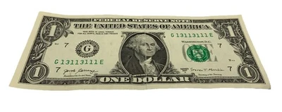 $1 US Dollar Banknote Serial#13113111 Binary - Image 1 of 3