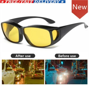 Unisex Night Vision Driving Wrap Around Over Glasses Anti Glare Mirror Sunglass - Picture 1 of 12