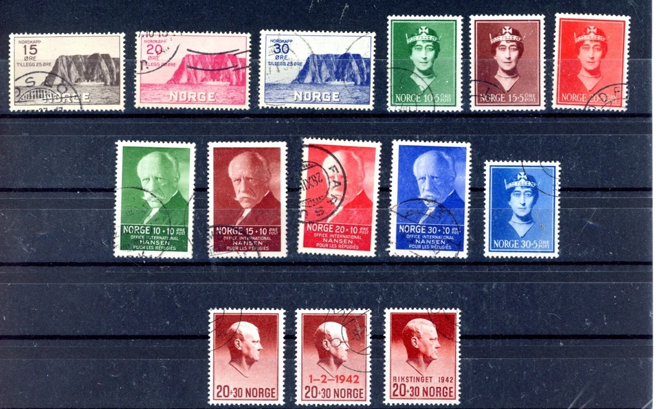 挪威 -- 14 张不同的半邮政邮票斯科特 #B1-#B3,#B5-#B8,#B11-#B14 — 第 1/1 张图片