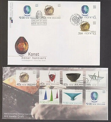 New Zealand - Sweden JOINT Issue "ART MEETS CRAFT" 2 FDCs 2002 - Image 1 of 4