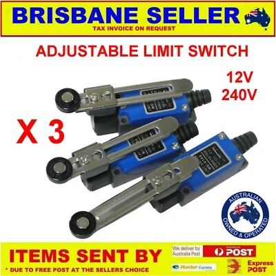 3 x LIMIT SWITCHES 240V 5A AC 12V ADJUSTABLE  ALARMS MOTORS DOORS FAST DELIVERY - image 1 of 4