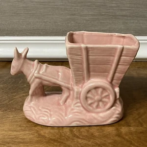 Maceta Cameron Clay Art Pottery rosa burro y carro 8" MCM - Imagen 1 de 12