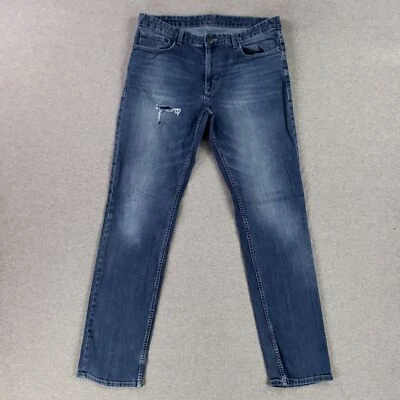 Calvin Klein 34x34 Slim Straight Jeans Stretch Flex Denim Distressed Faded Worn - Image 1 of 4
