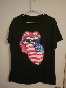 Rolling Stones Big American Flag Tongue & Lips Womens Large Iconic T-Shirt - Picture 1 of 6