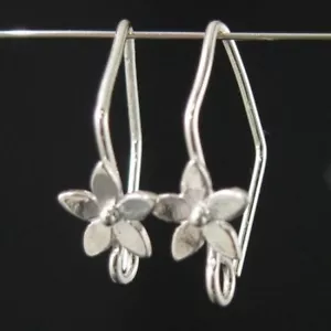 Sterling Silber ausgefallene Ohrdrähte mit Blume 20 x 11 mm (verkauft pro 1 Paar, 2 Stück) - Bild 1 von 3