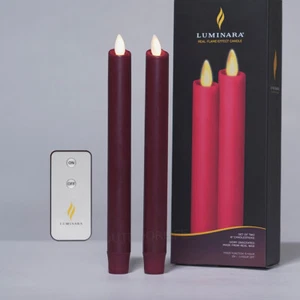 Juego de 2 velas cónicas de cera sin llama Luminara mecha móvil control remoto 8" Borgoña - Imagen 1 de 8