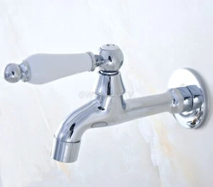 Polished Chrome Brass Wall Mounted Ceramic Handle Mop Pool Faucet Basin Taps - Picture 1 of 6