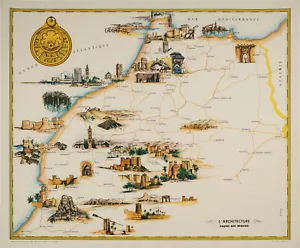 Gayraud, Affiche Vintage Originale, Carte Maroc, Royal Air Maroc, Essaouira, 1950 - Photo 1/6