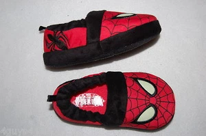 Toddler Baby Boys RED BLACK SPIDERMAN SLIPPERS Glow in Dark Eyes SIZE S 5-6 - Picture 1 of 2