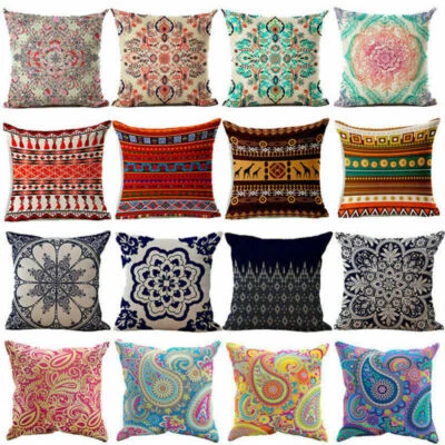 Cushion Cover Retro Paisley Bohemia Cotton Linen  Fashion Home Decor Pillow Case - Image 1 of 4