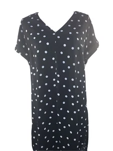 A New Day Womens Short Sleeve Black Dress White Polka Dots V Neck Sz M #658 - Picture 1 of 8