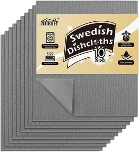 HOMEXCEL Swedish Dishcloths for Kitchen 10 Pack Sponge Dish Cloth Grey New - Picture 1 of 3