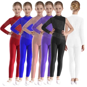 Kids Girls Jumpsuit Rompers Leotard Unitard Bodysuit Fitness Dancewear Sparkly - Picture 1 of 58