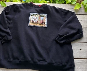 Extra Shenanigans Vintage Sweatshirt Blue Womens 2X Coffee Shop Patch Grandma - Picture 1 of 10