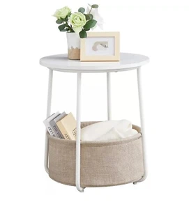 Small Nightstand with Fabric Basket, Modern Nightstand, Round Side Table - Picture 1 of 5