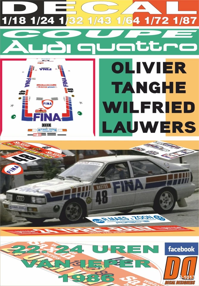 DECAL AUDI COUPE QUATTRO OLIVIER TANGHE YPRES 24 HOURS R. 1986 13rd (04) - Immagine 1 di 1