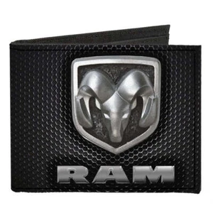 RAM Shield Logo Honeycomb Black Men's Canvas Bi-Fold Wallet Official Licensed - Picture 1 of 3