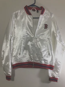 WOMENS WHITE SATIN BOSTON RED SOX BOMBER JACKET SZ XL SEE PICTURES - Picture 1 of 8