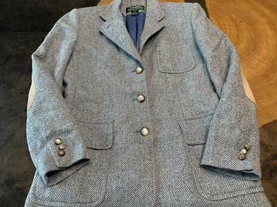 VTG RALPH LAUREN LAMBSWOOL HERRINGBONE EQUESTRIAN ELBOW PATCH BLAZER 6P SEE NOTE - Image 1 of 4