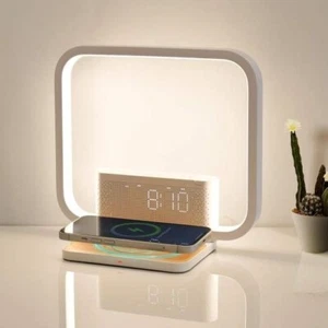 Dual Alarm Clock Bedside Table Lamp with Fast Wireless Charger Station for - Picture 1 of 8