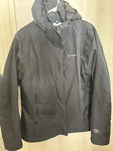 Columbia Jacket Womens XL Black Omni Tech Removable Hood Windbreaker Rain - Picture 1 of 7