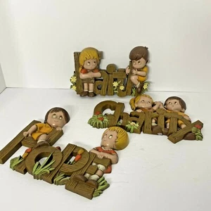 Vintage Burwood Wall Decor Set Faith Hope Charity Big Eyes Kids Kitsch 1970's  - Picture 1 of 12